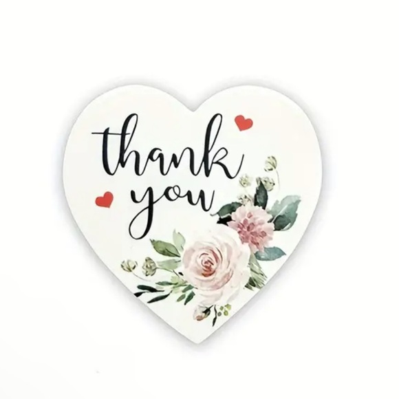 Other - 500 Heart Shaped Thank You Stickers Pink Flowers Floral Rose Roll